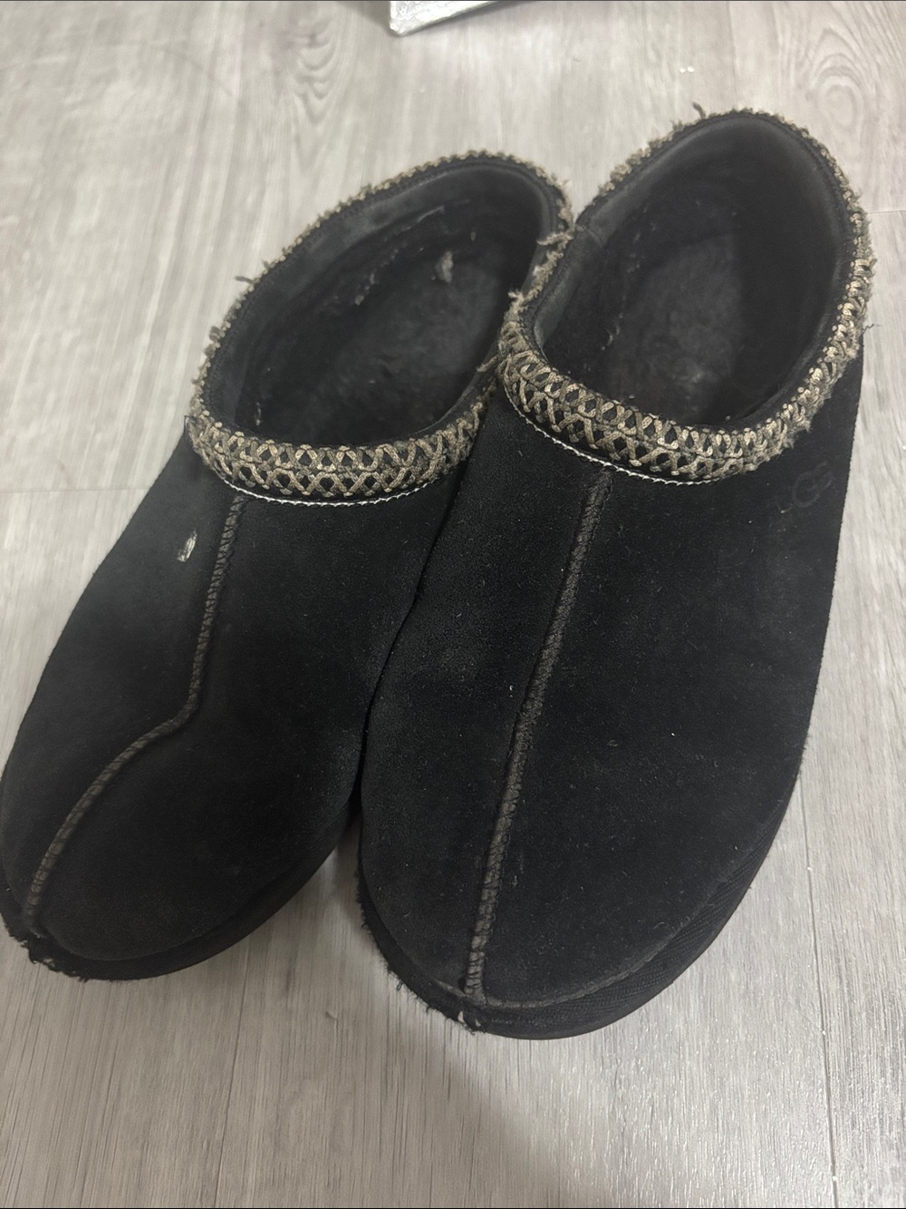 UGG Black Suede Shearling-Lined Slip-On Slippers
